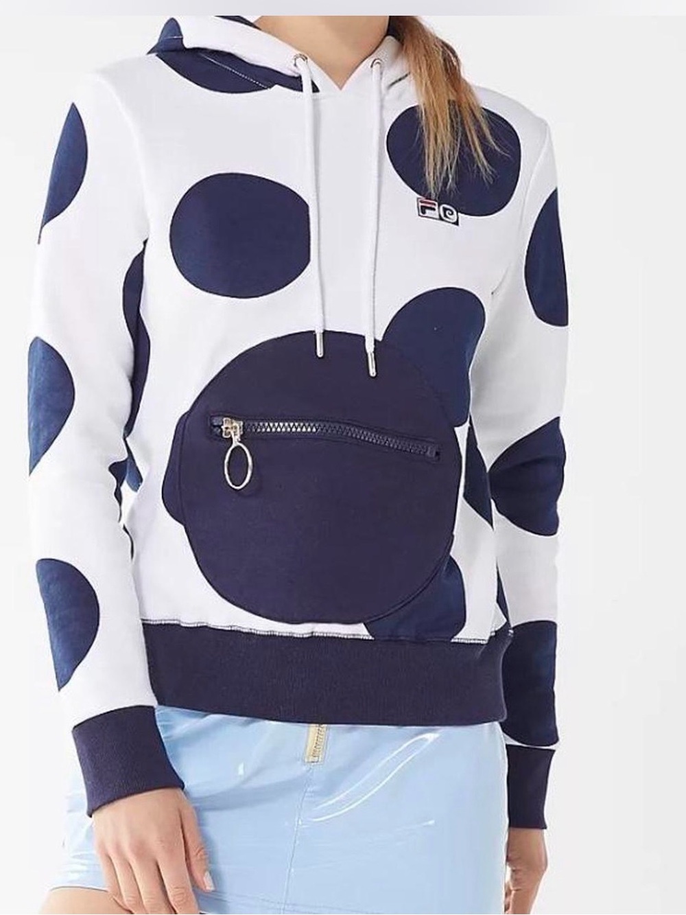 FILA x Pierre Cardin limited Edition White Hoodie with Navy Polka Dot Accents